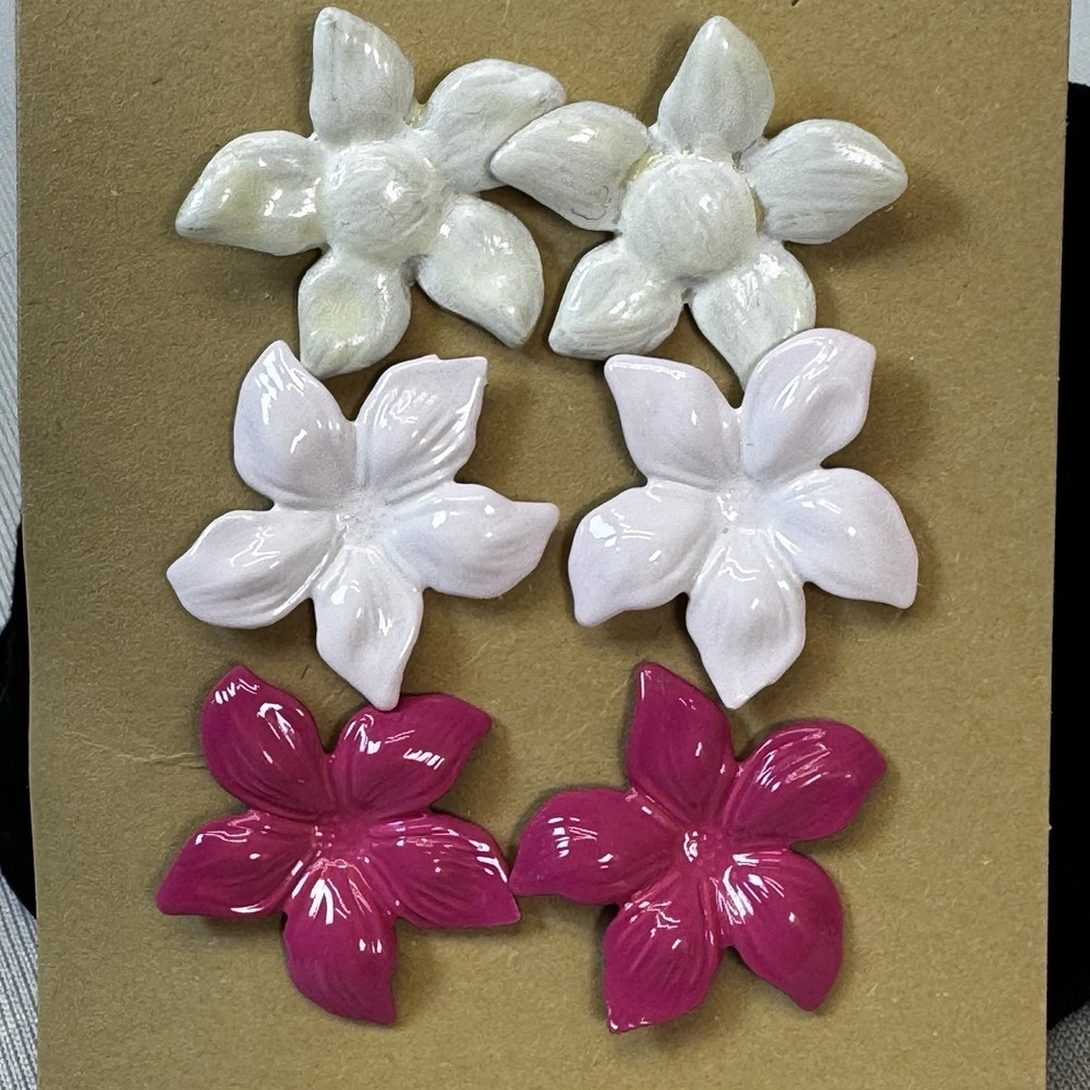 Lot 3 Vintage Flower Earrings - Pinks & Cream